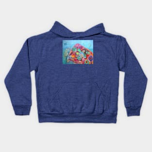 Flower Mountain, in turquoise, blue and pink Kids Hoodie